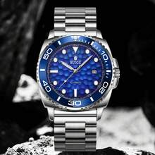 Relógio mecânico automático masculino RUIGE com pulseira de aço inoxidável, estilo empresarial e esportivo, calendário e visor luminoso - um presente de relógio azul perfeito para homens