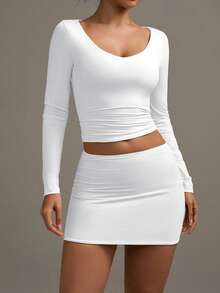 XLLAIS 秋冬V领长袖休闲白色T恤 春季 - 白色 - 查看 4