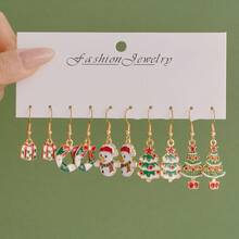 Conjunto de aretes con diseño de copos de nieve y campanas de Navidad, aretes con gota de aceite con diseños de renos y Papá Noel