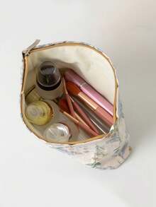 1 Set Large Capacity Light Blue Embossed Floral Print Makeup Bag With Zipper, Includes Skincare Pouch, Tampon Holder, Lipstick Case, Wallet And Storage Bag. This Multi-Functional Organizer Bag Is Suitable For Storing Cosmetics, School Supplies, Home Essentials, Holiday Must-Haves And Dorm Items. Makeup Bag, Gift For Her, Christmas Gift, Women Gift Idea - Baby Blue - View 7