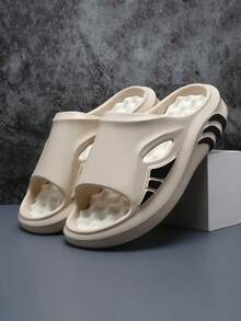 Sandalias de hombre con cojín de nube - Chanclas con suela gruesa amortiguadora de golpes, sandalias antideslizantes Y Khaki Blanco