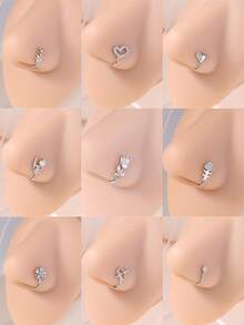 9 件套非穿孔鼻环：18K 镀金铜 U 形鼻夹，配郁金香心形和锆石 - 送给女性的完美礼品套装 - Nose Cuff - 查看 12