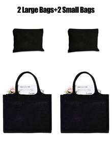 1/2/3/4/5/6/8pcs/SetBlack Linen Handbag Tote, Can Be Diy Designed To Stimulate Imagination, Simple And Elegant, Personalized Bridesmaid Wedding Gift Bag, Makeup Bag, Travel Simple Storage Bag, Solid Color Cosmetics Wallet, Large Capacity Travel Makeup Bag
