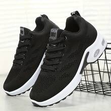 Fly Woven Sneakers, Women's Breathable Mesh Air Cushion Shoes, Women's Casual Dancing, Fitness, Running, Women's Shoes, Light Travel Shoes - 黑與白 - 查看 4