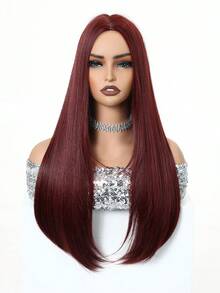 Tóc giả tổng hợp màu đỏ rượu vang vàng, tóc thẳng dài, tóc giả tự nhiên cho phụ nữ, tóc giả phần giữa, tóc giả hóa trang chịu nhiệt, tóc giả cho lễ hội Halloween và Giáng sinh, năm mới, lễ hội âm nhạc hóa trang, quà tặng cho bé gái, quà tặng tốt nghiệp mùa hè, quà tặng làm sẵn, quà tặng Giáng sinh Halloween - Màu Đỏ Sâu - Xem 4