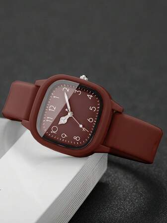 1pc Women's Silicone Quartz Watch, Fashion Minimalist Square Dial, Classic Wristwatch (1pc/Set), Watch Box Not Included