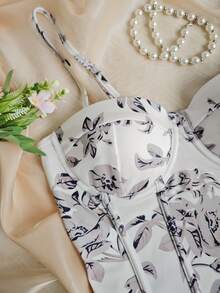 EZNV 女士花卉钢圈紧身衣 - 紧身胸衣 胶骨 棉质罩杯 修身版型 - 彩色 - 查看 7