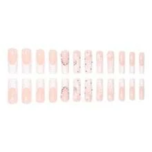 24pcs White 3D Flower Diamond French Nail Art, White French Flower Press Nail Art, Long Coffin Shaped, With Jelly Glue And Nail File - trắng - Xem 3