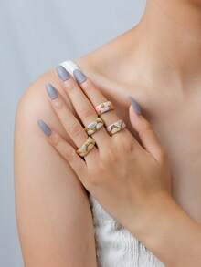 1pc Bohemian, Romantic Stainless Steel 18K Gold Plated Half Circle Drop Oil Ring, Suitable For Women's Daily Wear, Thanksgiving, Christmas, New Year Gifts, All-Year Accessory, Retro Decorative Art Ring