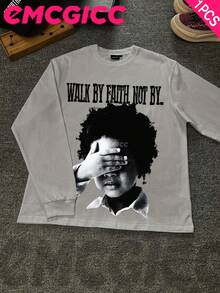EMCGICC Manfinity Y2k Thin Long Sleeved T-Shirt For Men,Graphic T Shirt Cotton 220g,Fashionable Hip-Hop For Men -  Long Sleeve T-Shirts, Funny Vintage Shirts,Regular Fit, Street Style, Digital Print,  Ideal Gift - 淺灰色 - 查看 1