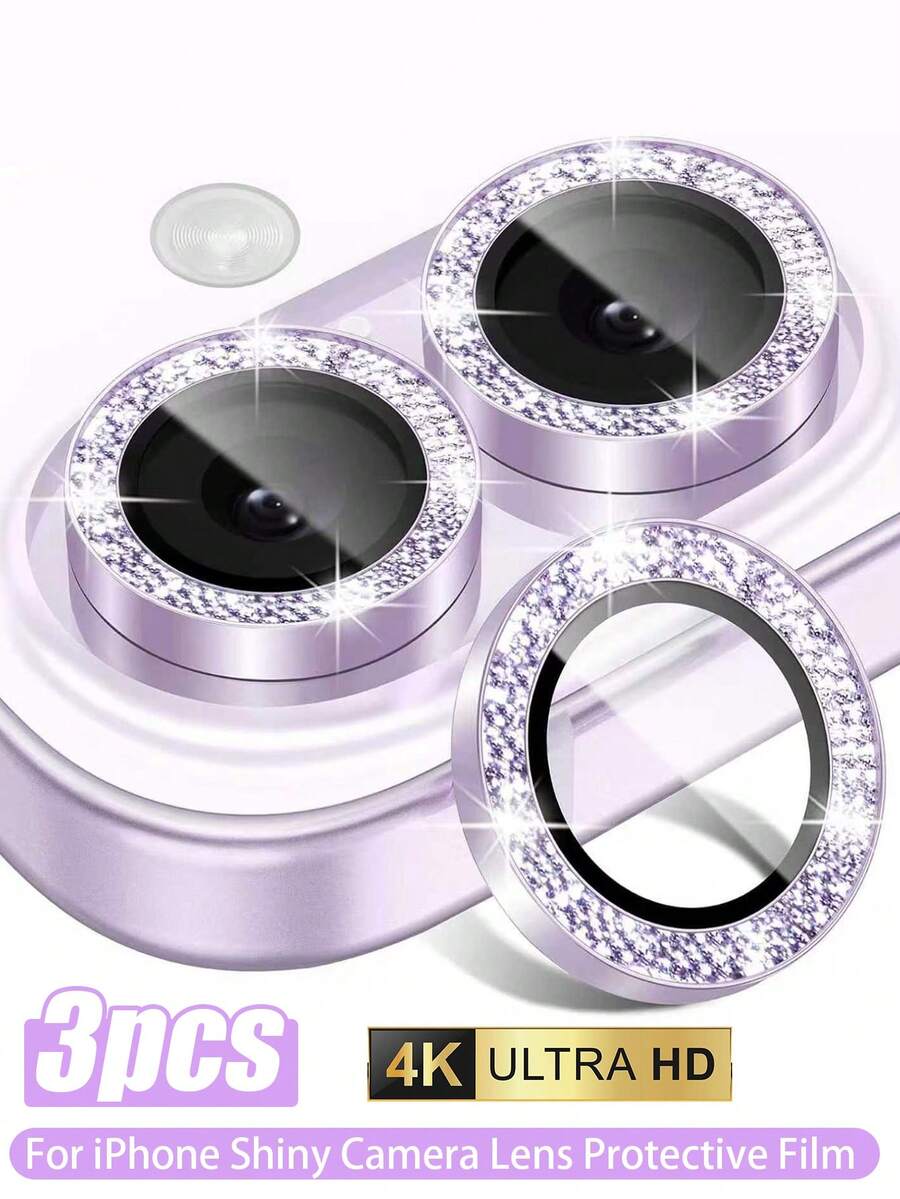 3 Confezioni di Protezioni per Fotocamera in Vetro Temperato per iPhone 17/17 Pro Max/17 Pro/17 Air/16/15/14/13/12/11, Protezione per Fotocamera Glitterata - Custodia Protettiva Individuale Scintillante e Carina in Metallo per Donne, Vetro Temperato Resistente ai Graffi 9H con Bordi in Alluminio, Lavanda