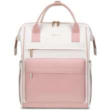 LOVEVOOK Laptop Backpack For Women,15.6 Inch Work Teacher Nurse Bag,Business Computer Backpack Purse With,Stylish Casual Daypack For Travel - Màu be + hồng - Xem 1