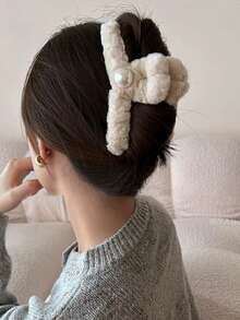 Plüschige Klemmen mit Kreuzgurt in Große Größen für Herbst/Winter, lässige Plüsch-Kunstperlen-Dekor Haifischklauen-Haarklammer-Set, modische Haarklammern, elegante Klammern als Winterhaaraccessoires - Verschiedenfarbig - Übersicht 5