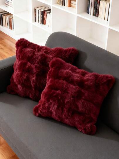 1pc Solid Fluffy Cushion Cover, Multi-Color Options, Plush Surface, Zipper Closure, Decorative For Sofa And Bed, Insert Not Included, Fits 12x20/16x16/18x18 Inch, Machine Washable, Autumn Decor, Winter Decor, Room Decor