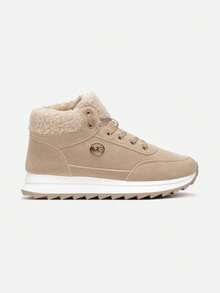 Soft Faux Fur Trim Sneakers Women's Winter Casual - Khaki - View 3