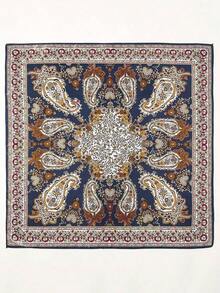 1PC Women's Red & White Paisley Printed Bandana, 90CM Large Satin Square Scarf, Silk-Feel Hair Wrap, Stylish Headscarf For Women, Elegant Hair Accessory For Casual & Formal Wear - 海軍藍 - 查看 4