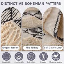 Boho Couch Cover Cotton Linen Tufted Sofa Cover With Tassel, Dog Couch Cover 3 Cushion Couch Sofa Non Slip Sofa Cover Living Room, 35.4x70.9 Inch, Home Decor - 06: Geometric Black Plaid - View 3