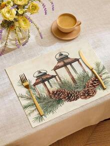 1pc Vintage Pinecone Christmas Lights Pattern Table Runner, Christmas Home Decor Table Runner, Indoor Outdoor Party Supplies, Decoração de quarto. Adequado para decoração de cozinha de casa de Natal e decoração de festa de Natal