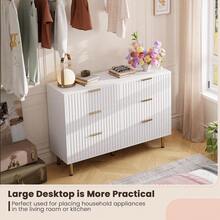 Tzou Fluted 3/5/6 Drawer Dresser, Modern Bedroom Dresser With Deep Storage Drawers & Wide Surface, Multi-Functional Wooden Organizer For Living Room, Hallway - 白色六抽屜櫃 - 查看 6