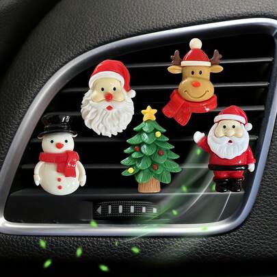 Christmas Car Fragrance Set (Fragrance Not Included), Includes Santa Claus, Reindeer, Snowman And Tree - Holiday Decoration For Car Air Vent