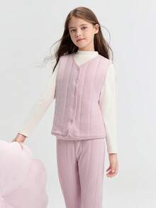 Balabala BalaOne Young Girl' Warm Vest 2025 Winter, Cotton Layer For Boys & Girls, School Base Layer - Purple - View 2