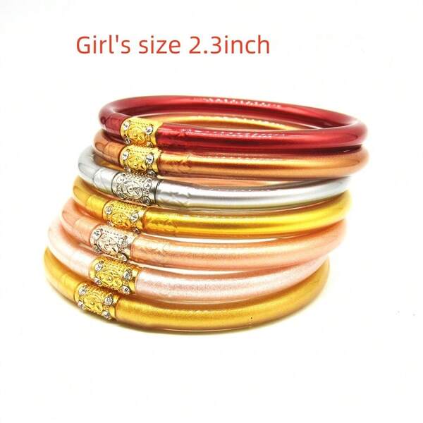7 Peças/Conjunto Bracelete de Gelatina Cor Metálica Misto Bracelete de Gelatina Buda, Pulseira de Amizade para Joias Femininas