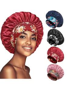 4pcs Women Wideband Soft Satin Night Sleep Cap, Multipurpose For Daily Use - Multicolor - View 13