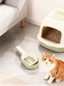 1 pieza Pala de para gatos de dos colores, fácil de tamizar y limpiar, con gran capacidad desmontable, recogedor de portátil, cuchara de limpieza para mascotas, pala para recoger excrementos de gato