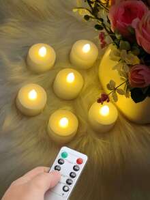 12-Pack Flameless LED Tea Light Candles Flicker Warm Yellow Over 200 Hours Battery Operated Tea Light Candles. Perfect For Parties, Weddings, Birthdays, Gifts And Home Decoration (Battery Remote Included) - 白色 - 查看 3