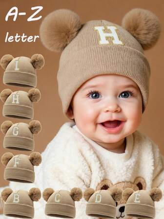 1PC Embroidered Personalized Baby Knitted Hat Toddler Children 26 Letter Beanie Cap Craft Baby Girls Skull Hat For Infant Girls Daily Wear 0-3Y