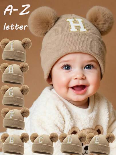 1PC Embroidered Personalized Baby Knitted Hat Toddler Children 26 Letter Beanie Cap Craft Baby Girls Skull Hat For Infant Girls Daily Wear 0-3Y