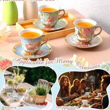 Set Of 12 Tea Cups And Saucers Tea Party Decorations Floral Porcelain 5.4 Oz British Women Birthday Party, And Mother's Day - 經典風格 + 12 - 查看 4