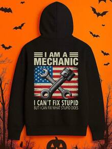 Men's Funny Mechanic Graphic Hooded Sweatshirt - I AM A MECHANIC Saying With Wrenches & American Flag Design - Heavy-Duty Hoodie For Mechanics, Car Enthusiasts - Plus Size Available - Machine  (1),Fall Hoodies,Men's Fall Clothes,Street Wear,Halloween,Mens Hoodies,Y2k Clothes,Jesus Hoodie,Thanksgiving Day,Nightmare Before Christmas,Christmas - 黑色 - 查看 1