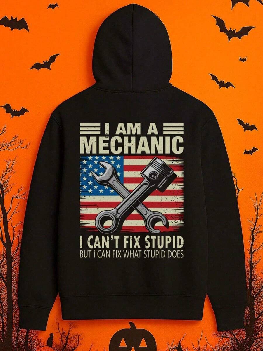 Men's Funny Mechanic Graphic Hooded Sweatshirt - I AM A MECHANIC Saying With Wrenches & American Flag Design - Heavy-Duty Hoodie For Mechanics, Car Enthusiasts - Plus Size Available - Machine  (1),Fall Hoodies,Men's Fall Clothes,Street Wear,Halloween,Mens Hoodies,Y2k Clothes,Jesus Hoodie,Thanksgiving Day,Nightmare Before Christmas,Christmas - 黑色 - 查看 1