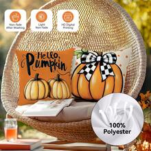 4 Stücke Kürbiskutsche bedruckte Kissenbezug Set, einseitig Muster, Herbst