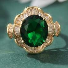 Handmade Enamel Ring, Elegant Green Flower Ceramic-Like Ring, Jewelry For Wedding Party - Green - View 12