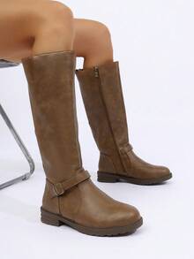 女士新款欧美秋冬季百搭中筒靴骑士靴时尚大码女靴