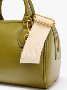 Green PU Leather Boston Bag - Zippered Closure Handbag With Top Handle And Wide Strap, Casual Crossbody Bag, Office Work Tote, Gift For Women - 綠色 - 查看 8