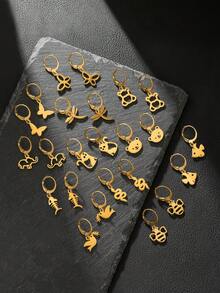 1 Par de Brincos Pingente de Animal em Aço Inoxidável - Borboleta, Libélula, Urso, Elefante, Espinha de Peixe, Cobra, Abelha, Macaco, Peixe - Adequado para Família, Amigos, Uso Diário, Presente