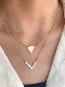 CHOSHILAR 1pc Minimalistic Elegant Geometric Triangle V Pendant Necklace, Women's Fashion Choker Necklace, Delicate & Premium, Suitable For All Seasons, A Gift For Teachers, Graduates, Family & Friends