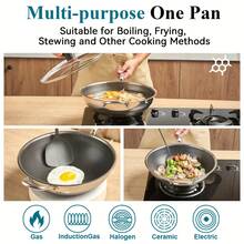 13.3 Inch Stainless Steel Nonstick Wok With Stay-Cool Handle & Induction Ready - Dishwasher , Compatible With All Cooktops (Gas, Electric, Induction), Even Heat Distribution, Durable 316 Stainless Steel Construction For Stir-Fry, Searing, Frying - Easy-Clean Surface & Scratch-Resistant Coating-Free Design, Chef Apron For Men, Wok Pan With Lid, Pan For Cooking, Commercial Wok, Wok Non Stick, Chinese Wok, Frying Pan, Big Wok Non Stick, Deep Skillet With Lid, Chef Tool, Large Wok - 銀色 - 查看 5