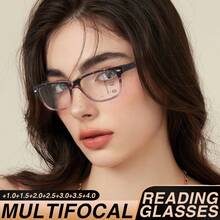 2 件多焦点阅读眼镜，双焦点镜片，时尚豹纹和经典黑色复古色彩，舒适的弹簧铰链镜架，男女通用渐进放大镜 - 黑+粉豹紋 - 查看 3