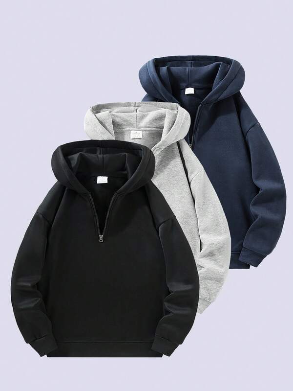 2025 Autumn And Winter New Loose American Casual Thickened Half Zipper Velvet Hooded Sweatshirt For Men