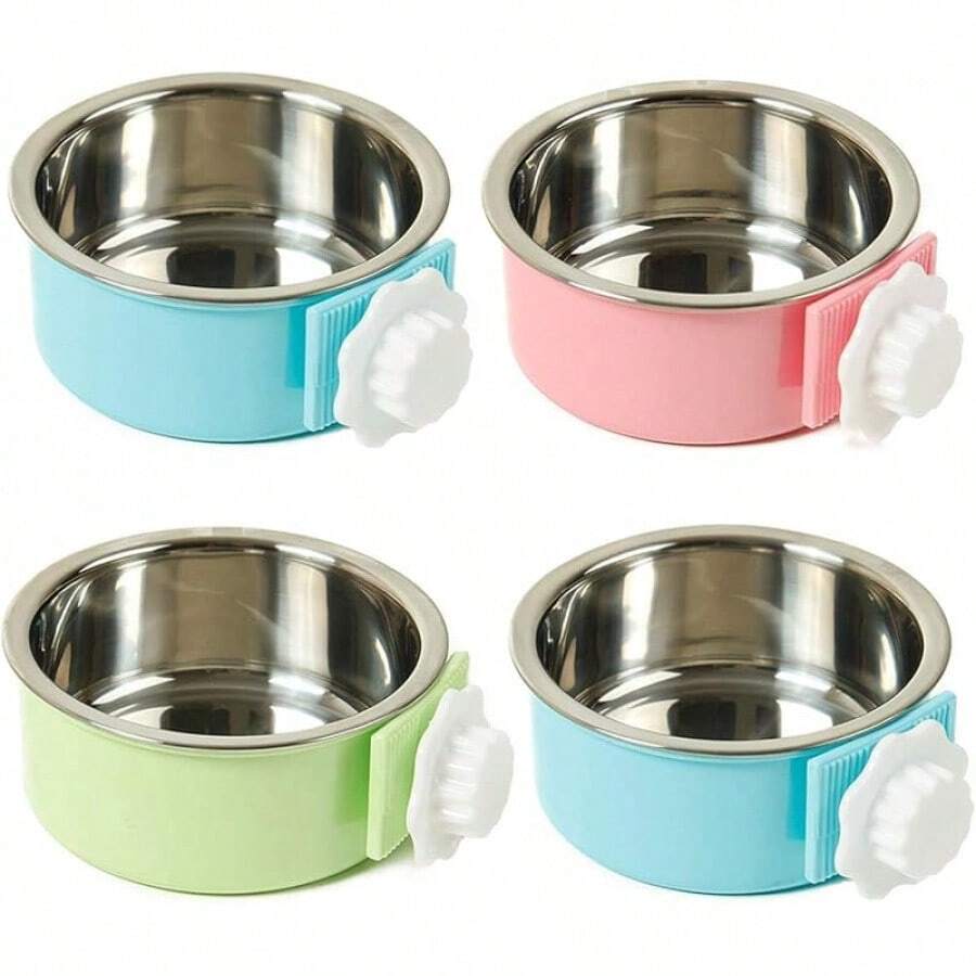 Kathson 2PCS Stainless Steel Dog Bowls Set Removable No Tip Puppy Food And Water Feeder Bowl Basic Metal Small Dog Bowls For Dogs Cats Rabbit Guinea Pigs Ferret FUOT - 尺寸:L(2*藍色,1*粉紅色,1*綠色) - 查看 1
