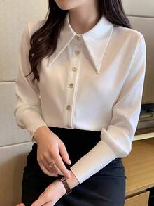 QIANZHIDU 长袖衬衫 女式衬衫 女士办公室服装 女士工作上衣 女士端庄服装 女士早午餐服装 秋季女装 音乐节服装 返校服装 女士节日服装 女士休闲服装 优雅端庄女士 商务休闲女士 女士教师服装 女士工作衬衫 - 白色 - 查看 2