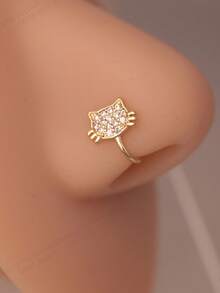 [الأنيق العتيق | اصطناعي] قطعة واحدة أنيقة عتيقة من الموضة النسائية مزينة بالزركونيا بشكل عين القطة على شكل حرف U للأنف | مصنوعة من خامة النحاس بدون ثقب قابلة للتعديل | إكسسوار بسيط مناسب للاستخدام اليومي والعطلات والحفلات والهدايا لعائلة وأصدقاء