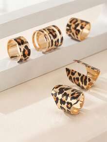 5pcs Creative Fashion Light Luxury Elegant Minimalist Geometric Leopard Print Rings For Women, Sisters, And Couples Perfect For Daily Wear, Dates, Parties, Holidays, Gifts, And Vacations