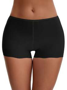 Women's Seamless Ice Silk Lace Trim Slip Shorts For Under Dresses Lightweight Elastic Boyshorts Small White Y1 - 黑色 Y1 - 查看 1