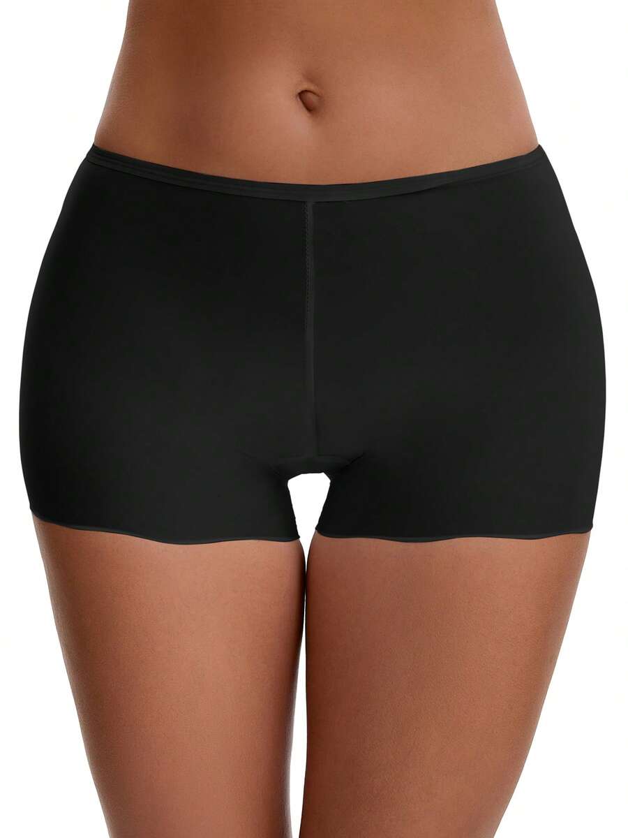 Women's Seamless Ice Silk Lace Trim Slip Shorts For Under Dresses Lightweight Elastic Boyshorts Small White Y1 - 黑色 Y1 - 查看 1
