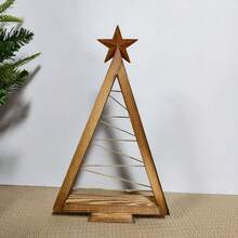 Drewniane trójkątne ozdoby choinkowe z liną – świąteczne ozdoby do wnętrz i na zewnątrz, rustykalna dekoracja choinkowa na stół, kominek, półkę